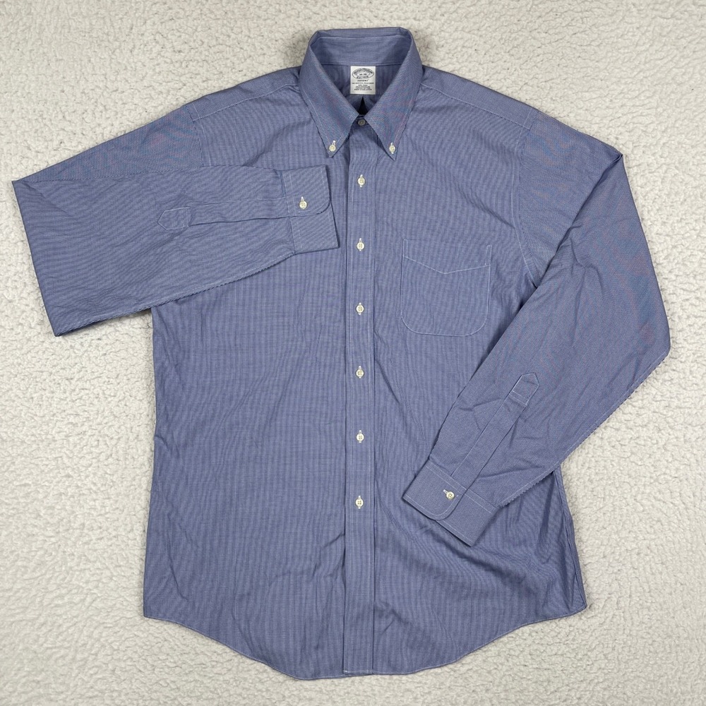 Brooks Brothers Dress Shirt Mens 16 36 Blue Regent Non-Iron Supima Houndstooth